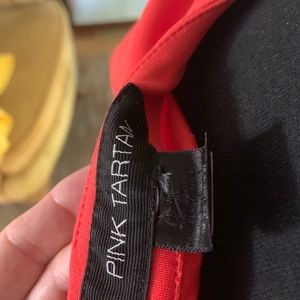 Pink Tartan Dresses - Orange red dress with exposed back zipper. Pink Tartan Dresses - Orange red dress with exposed back zipper.